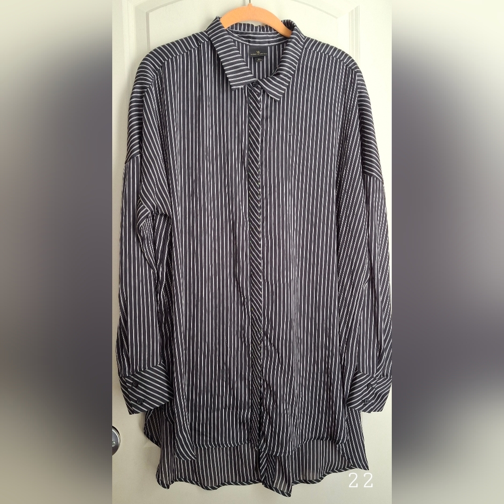 Worthington Blouse Black and White Striped‎ Shirt XL Whymsigoth Boho Casual